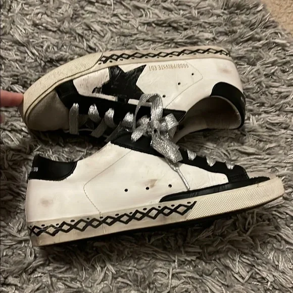 Golden Goose Black and White Distressed Sneakers - Picture 4 of 9